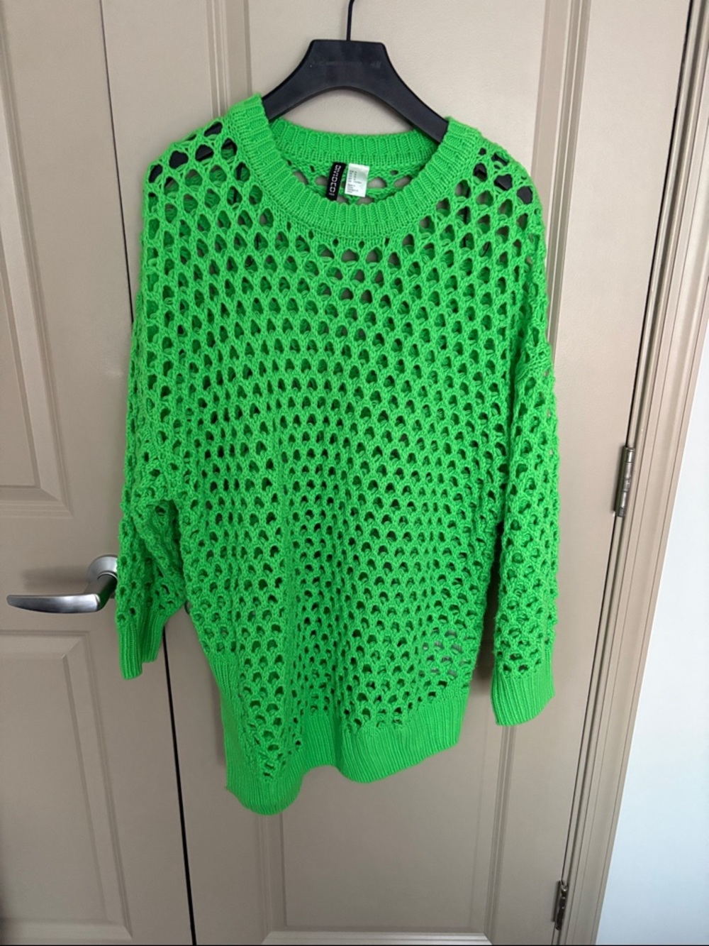 H&M Neon Green Open-Knit Crewneck Sweater
